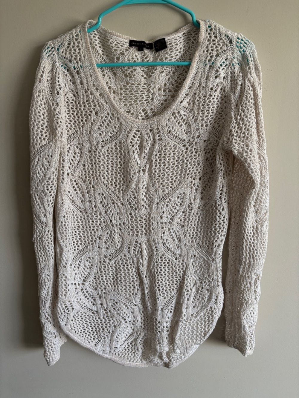 JEANNE PIERRE Cream Open-Knit Scoop Neck Sweater